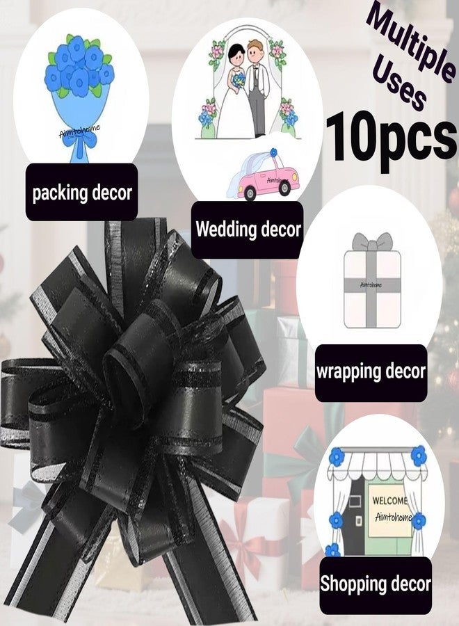 AimtoHome Small Pull Bows, 10 PCS 4 Inch Black Gift Bows for Wrapping,Basket, Wedding,Birthday Party,Flower Bouquet Decoration - Image 2